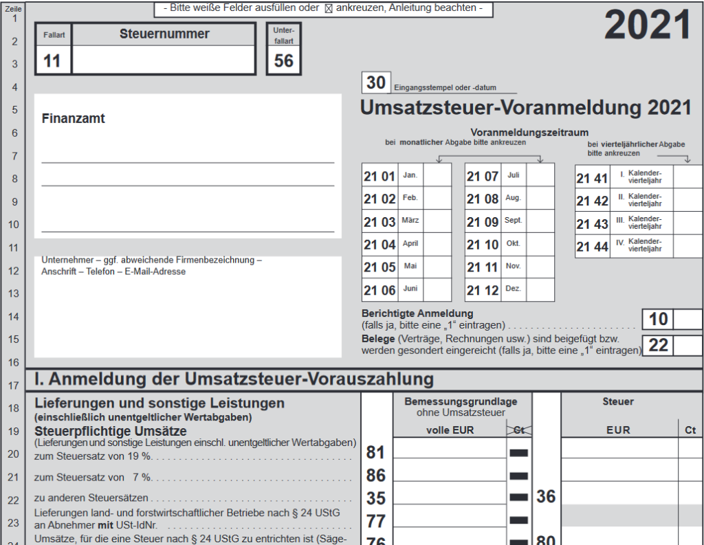 Umsatzsteuervoranmeldung Formular